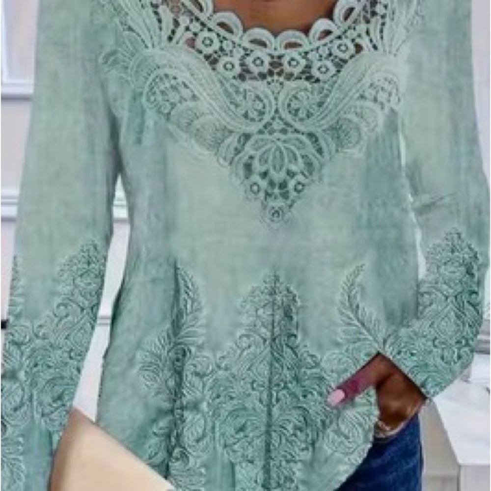 Elegant Lace Trim Women Top - Mint Green